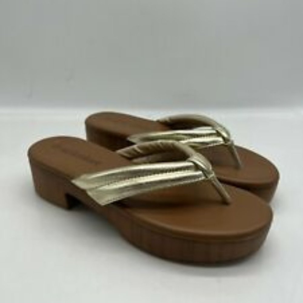 Olivia Miller Caye Flip Flop Thong Sandals, Gold, Size 9